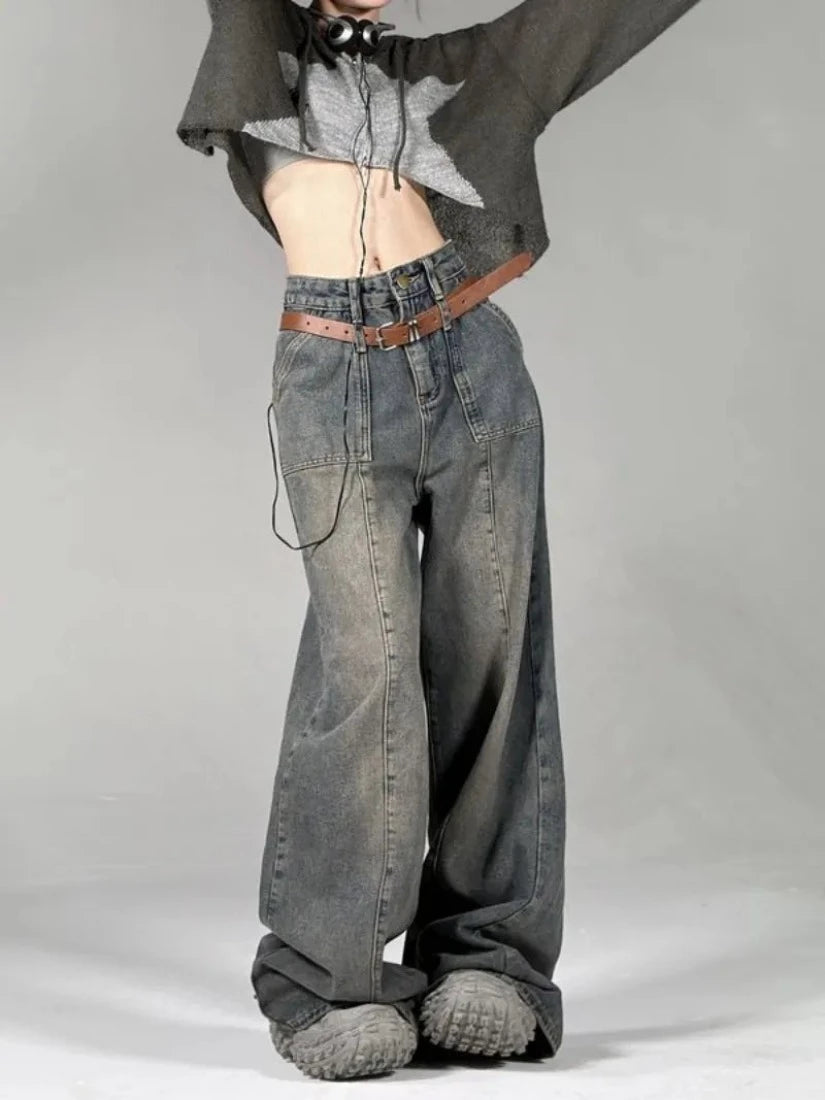 Washed Wide Leg Jeans Retro