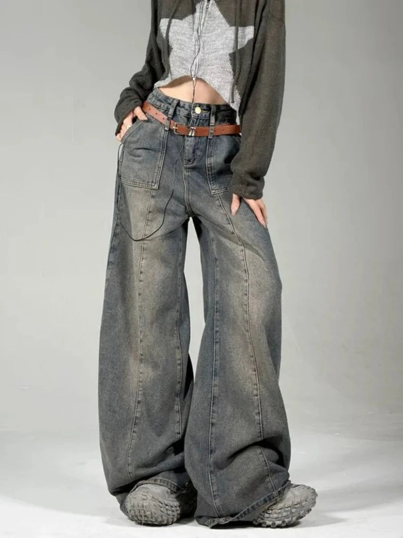 Washed Wide Leg Jeans Retro