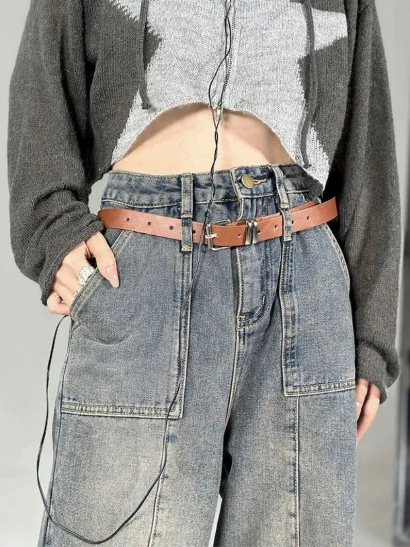 Washed Wide Leg Jeans Retro