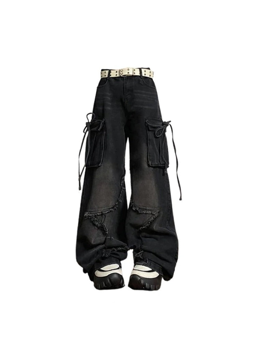 Wide Cargo Black Jeans